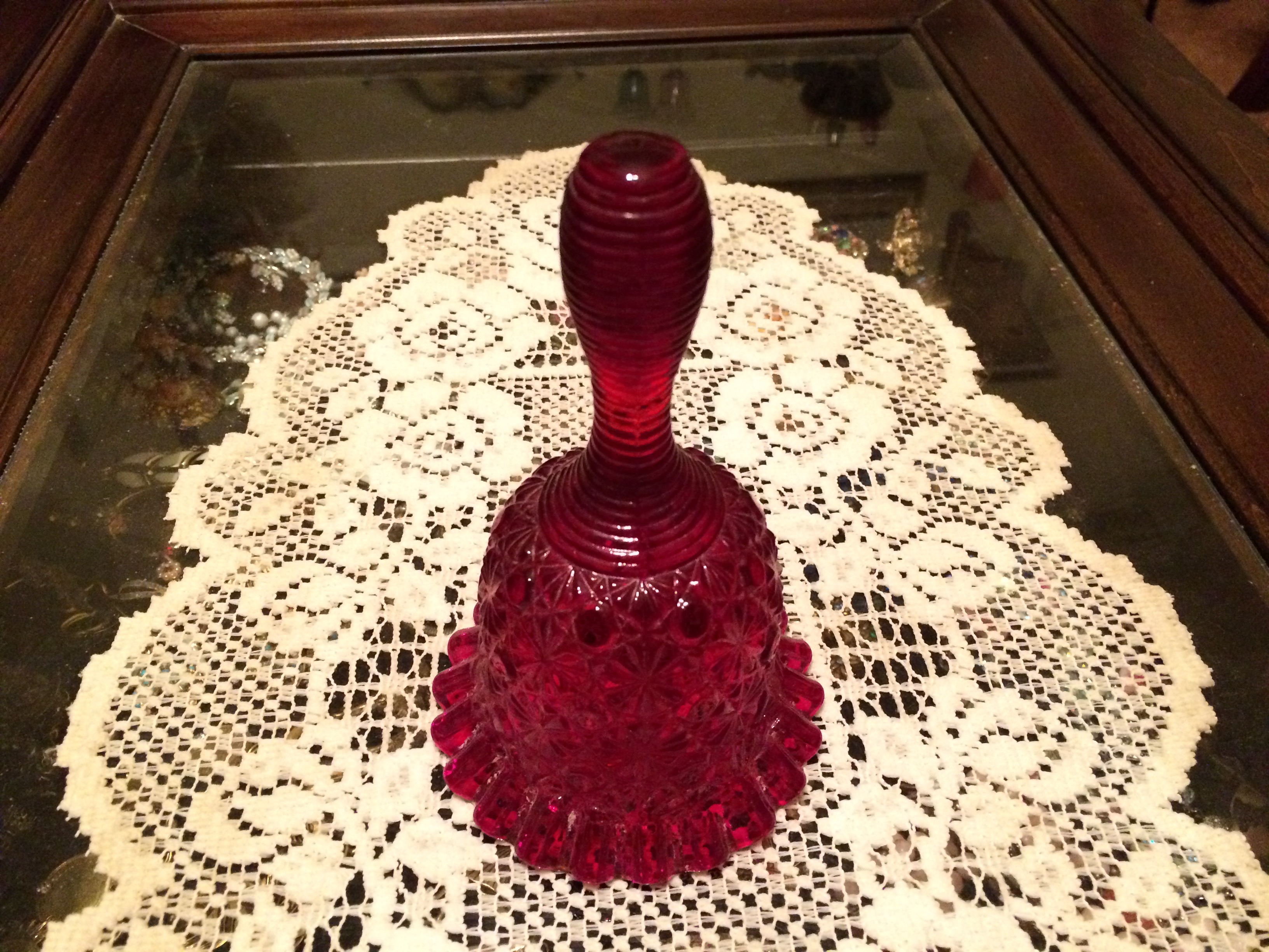 1930s Fenton Glass Daisy & Button Ruby Red Decorative Dinner Bell