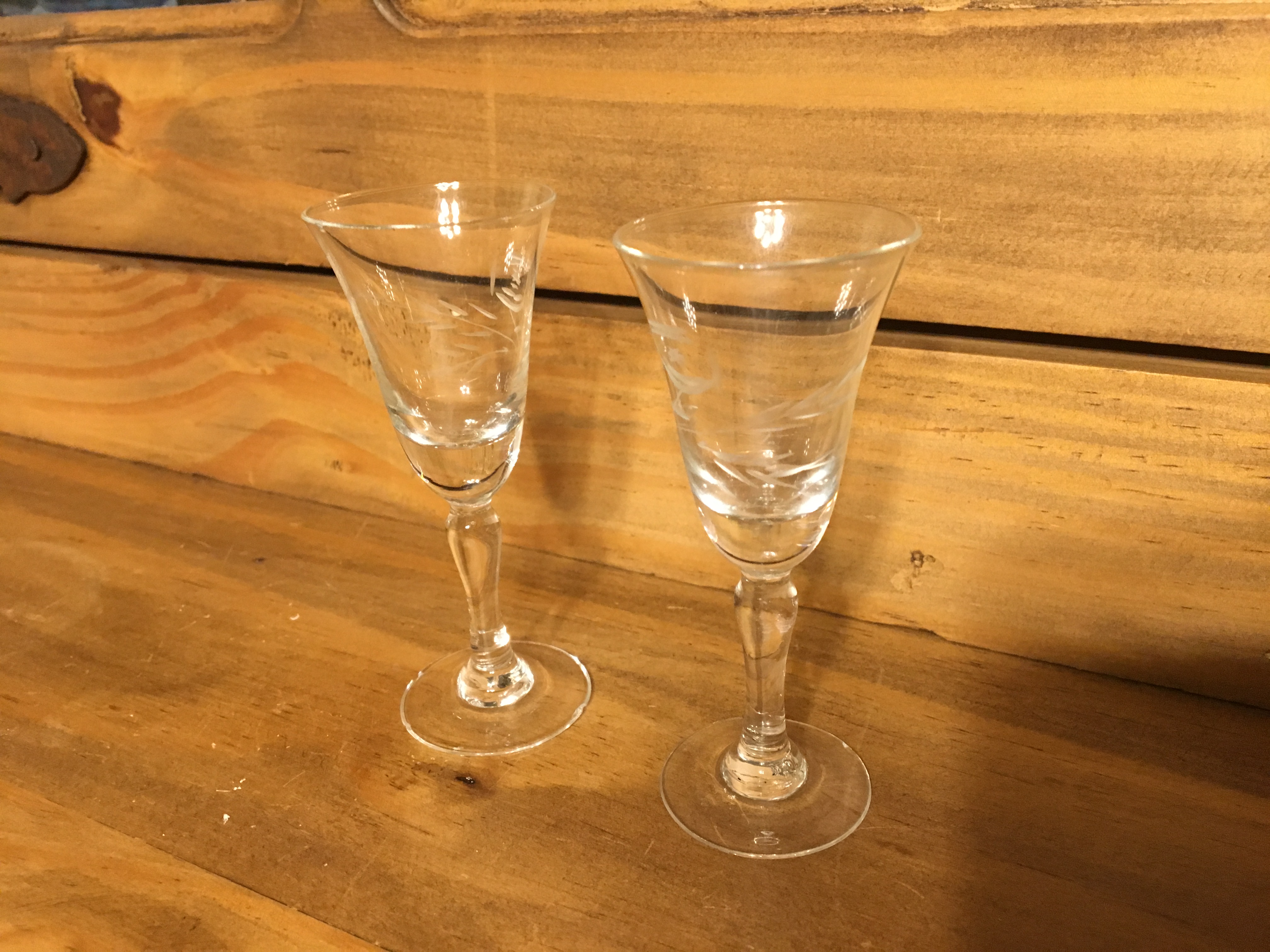 1910s Etched Roses Crystal Jiggers (pair)